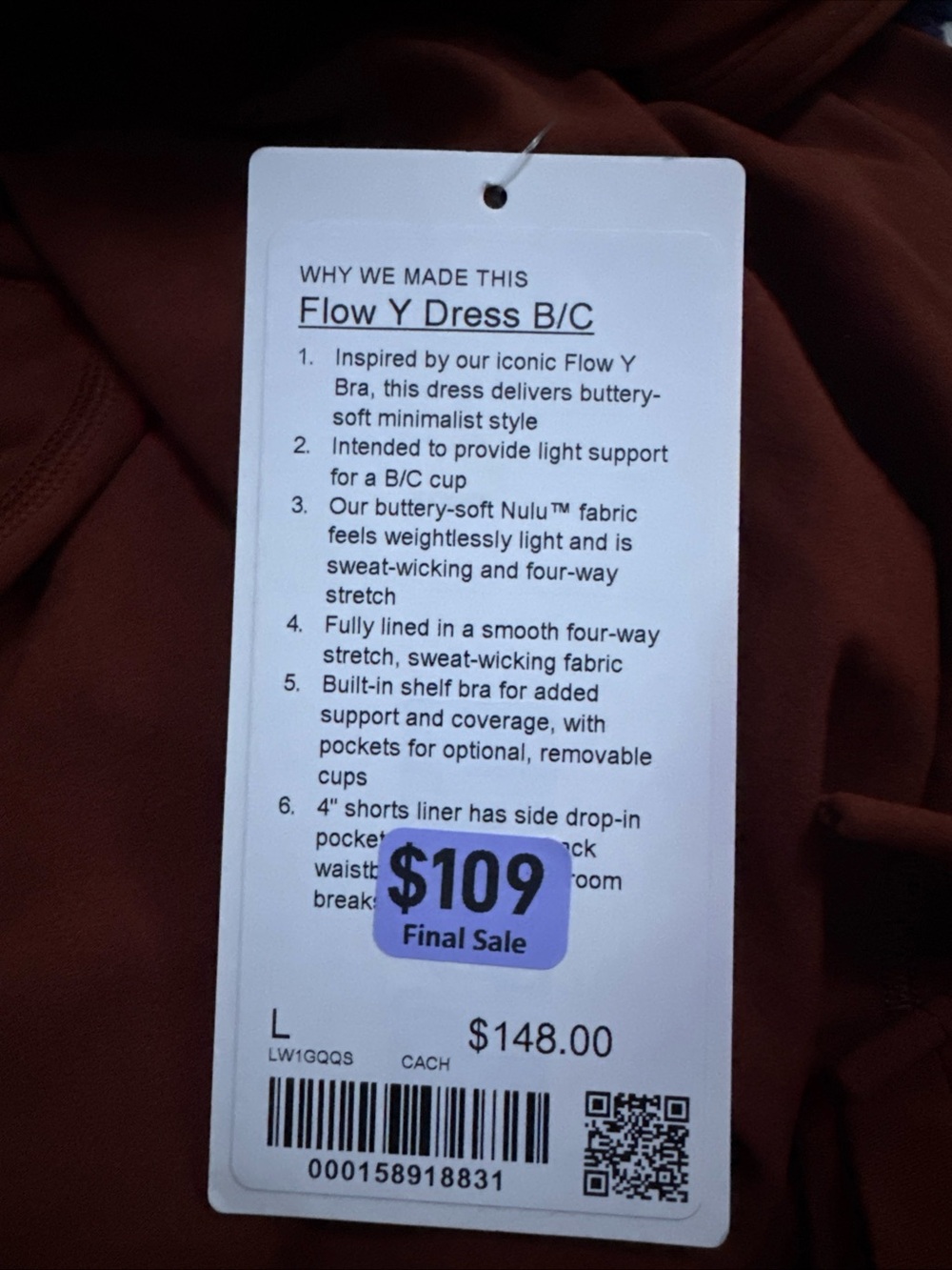 Lululemon Flow Y Dress NWT Size M, L Cranberry Charm Built-In Shorts Nulu RARE - Picture 12 of 12